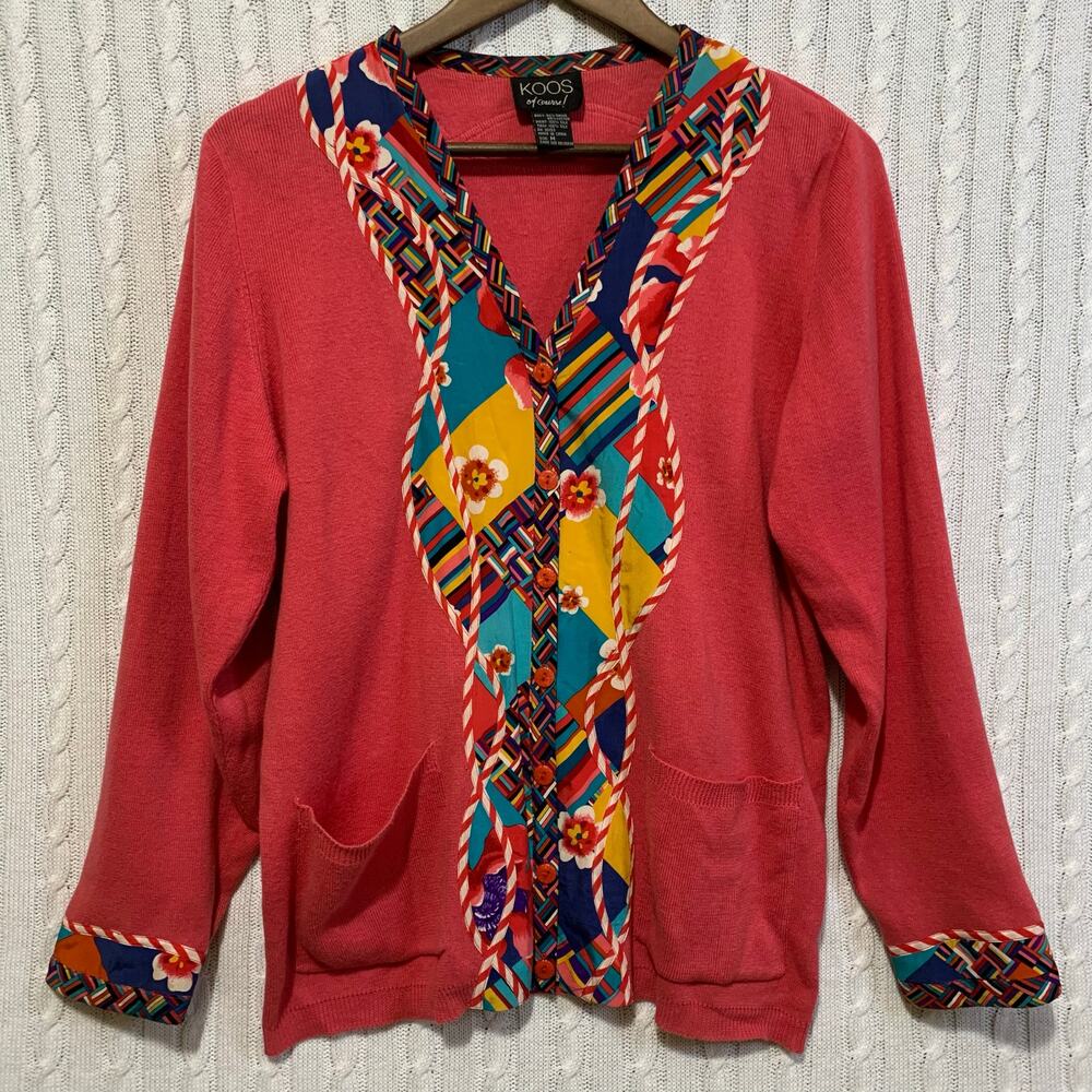 Vintage KOOS Of Course Cardigan Silk Multicolored Floral Size M